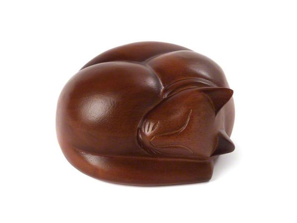 Sleeping Cat Urn - Wood - Afbeelding 2